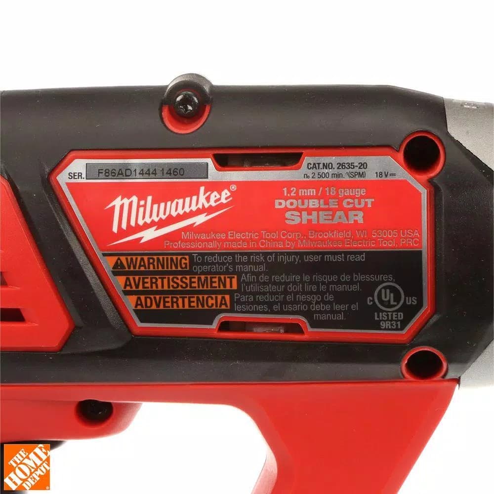 Milwaukee M18 18V Lithium-Ion 18-Gauge Double Cut Metal Shear (Tool-Only)