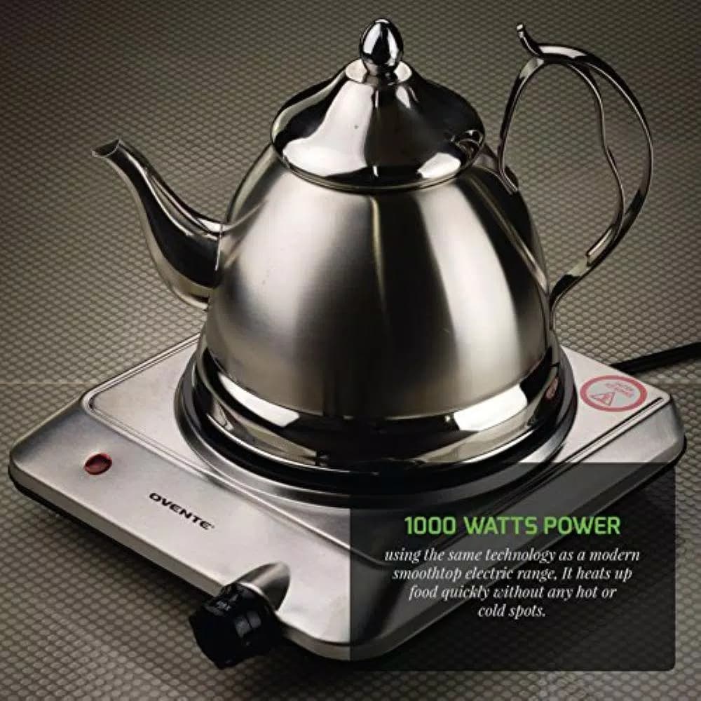 Ovente 1000W Electric Infrared Single Burner Cooktop, Silver Ceramic Glass Hot Plate