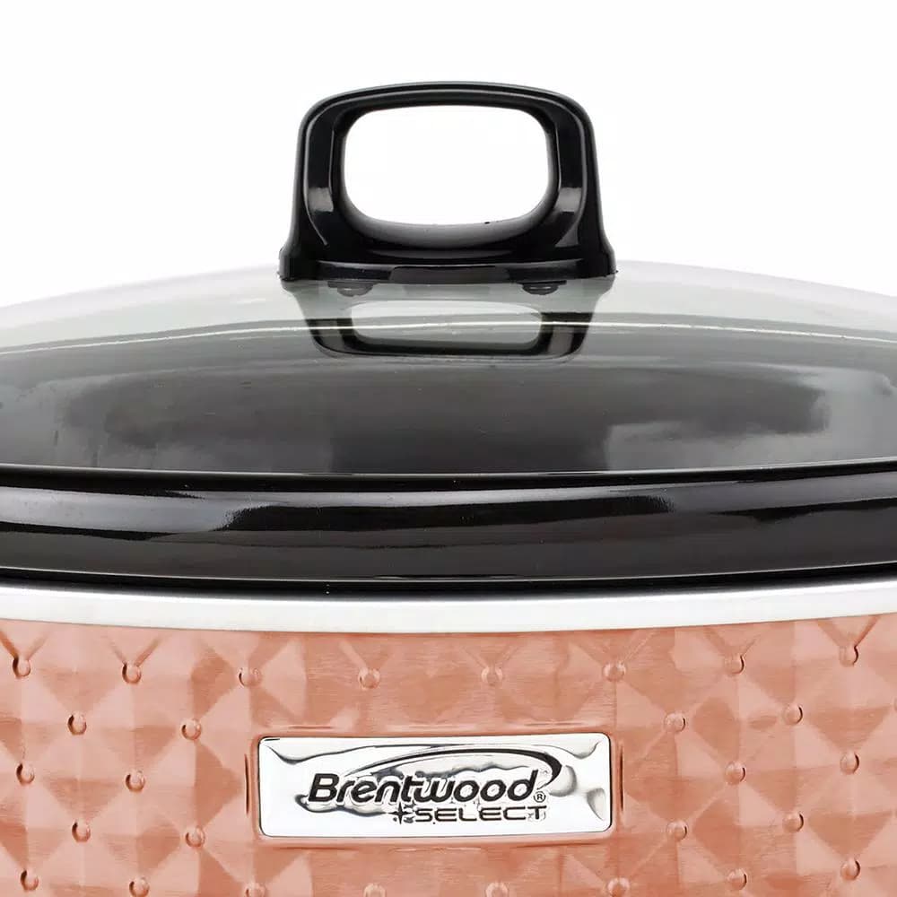 Brentwood Appliances 7 Qt. Copper Slow Cooker with Removable Ceramic Pot and Tempered Glass Lid