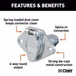 CURT 6-Way Round Trailer Connector Socket, Vehicle Side, Die-Cast Metal thumbnail 4