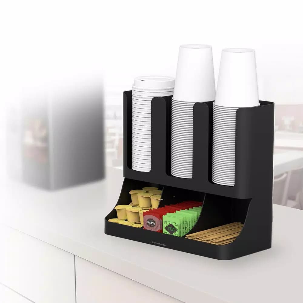 Mind Reader Black Coffee Condiment Organizer with K-Cup Storage, Compact Coffee Station for Home or Office