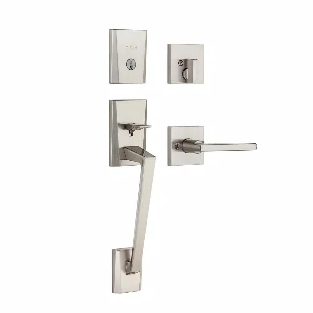 Kwikset Camino Low Profile Satin Nickel Single Cylinder Entry Handleset with Halifax Lever