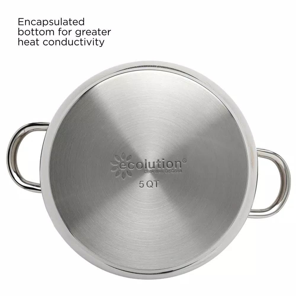 Ecolution Pure Intentions 5 Qt. Round Stainless Steel Dutch Oven with Glass Lid
