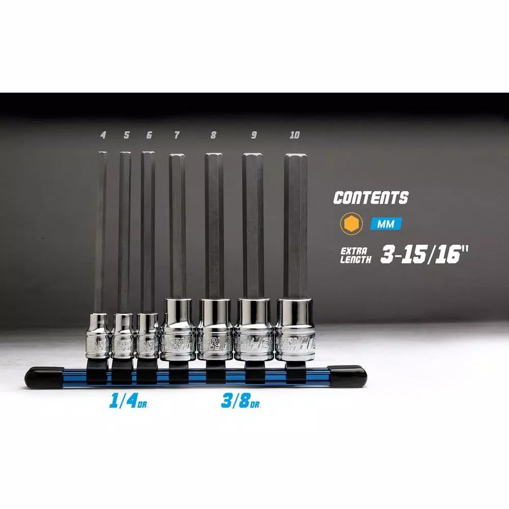 Capri Tools Metric Long Hex Bit Socket Set, 7-Piece S2 Steel