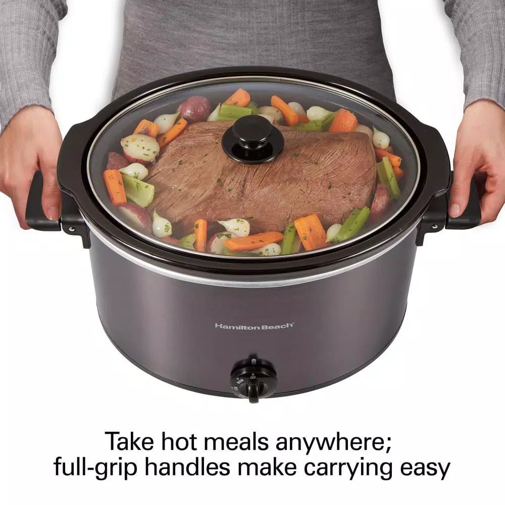 Hamilton Beach 10 Quart Slow Cooker with Folding Handles, Black