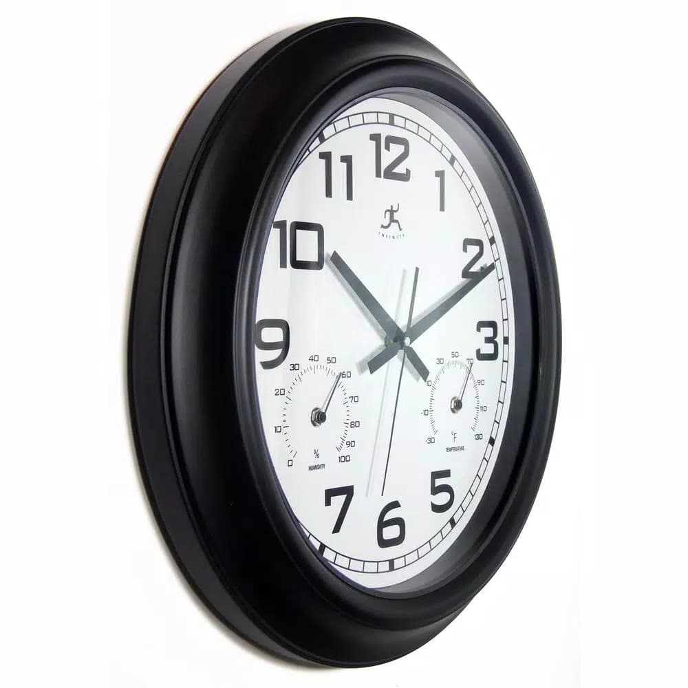 Infinity Instruments 18 in. Round Outdoor Wall Clock with Thermometer and Hygrometer