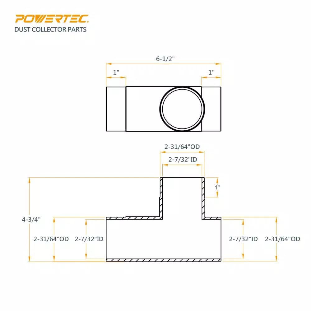 POWERTEC 2-1/2 in. T-Fitting for Dust Collection Systems