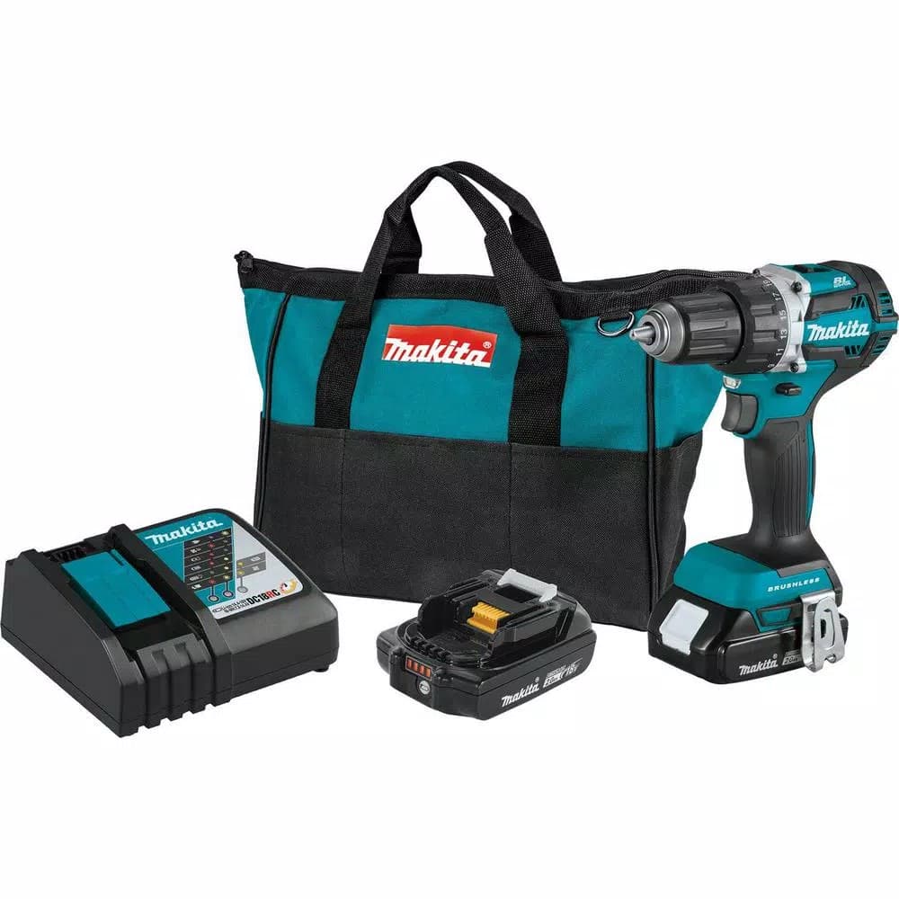 Makita 18V LXT Brushless 1/2 in. Driver-Drill Kit w/ (2) 2.0Ah Batteries, Charger & Bag