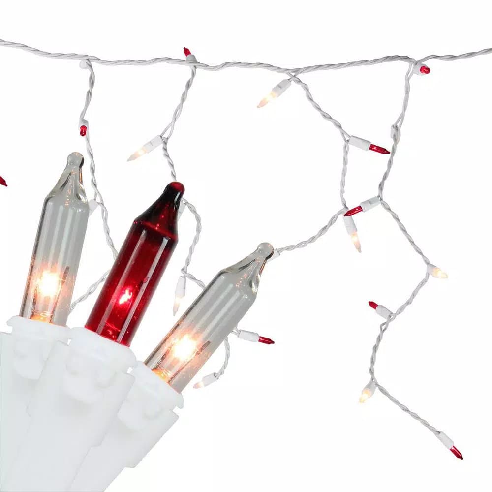 Northlight 7 ft. 100-Light Red and Clear Mini Icicle Lights with White Wire