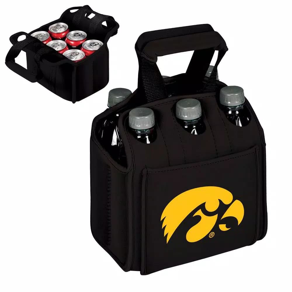 Picnic Time University of Iowa Hawkeyes 6-Bottle Insulated Neoprene Beverage Carrier, Black