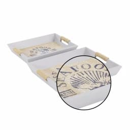 LITTON LANE Coastal Living Wooden Seafood Decorative Trays, Set of 2, White & Light Brown thumbnail 3