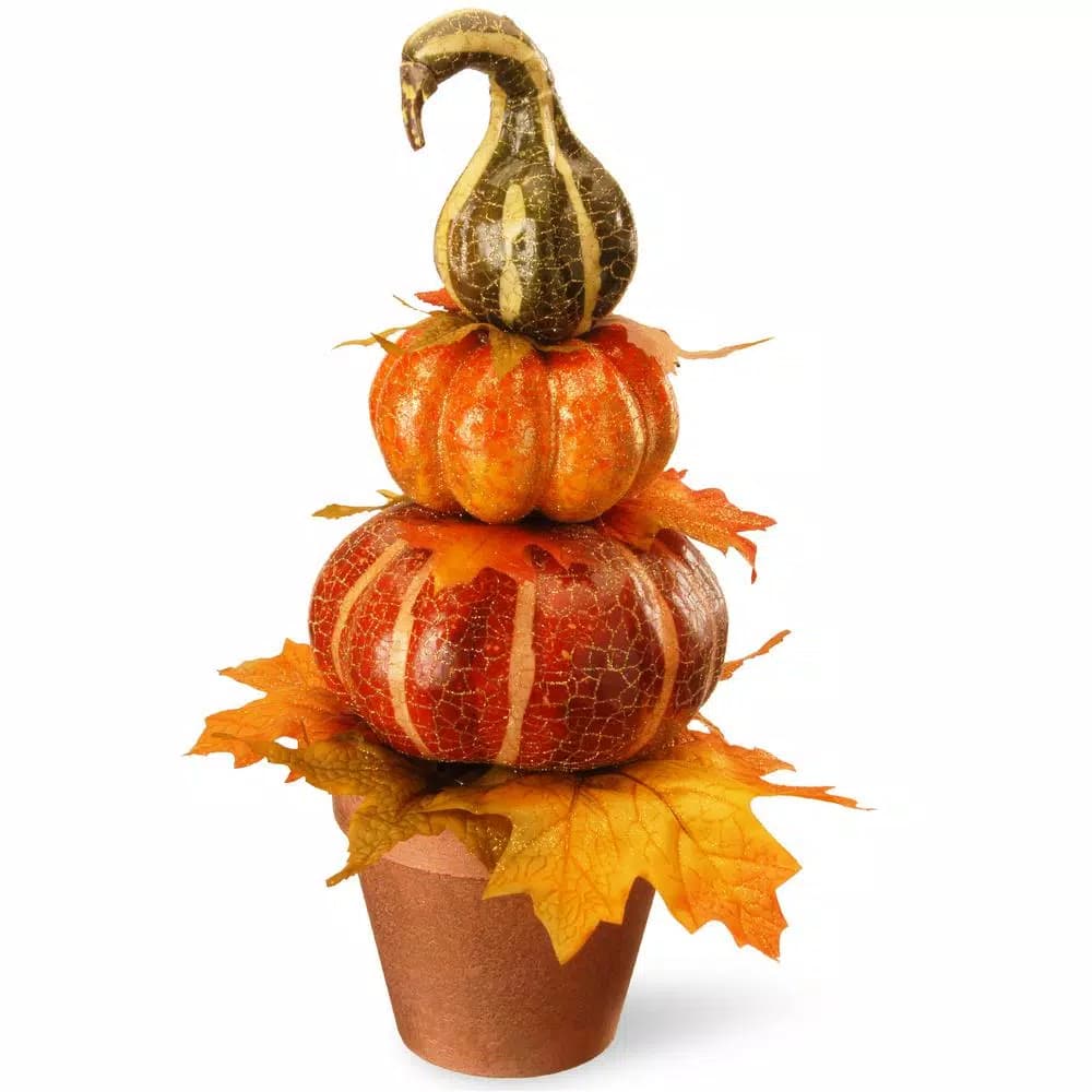 National Tree Company 15 in. Handcrafted Mosaic Pumpkin Gourd Tower Tabletop Autumn Decoration