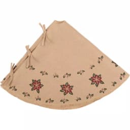 VHC Brands 48 in. Jute Burlap Poinsettia Tree Skirt - Natural Tan Holiday Decor thumbnail 3