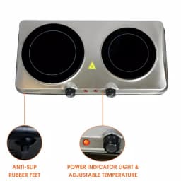 MegaChef 2-Burner Infrared Electric Hot Plate Cooktop, 1700W, Sleek Steel thumbnail 6
