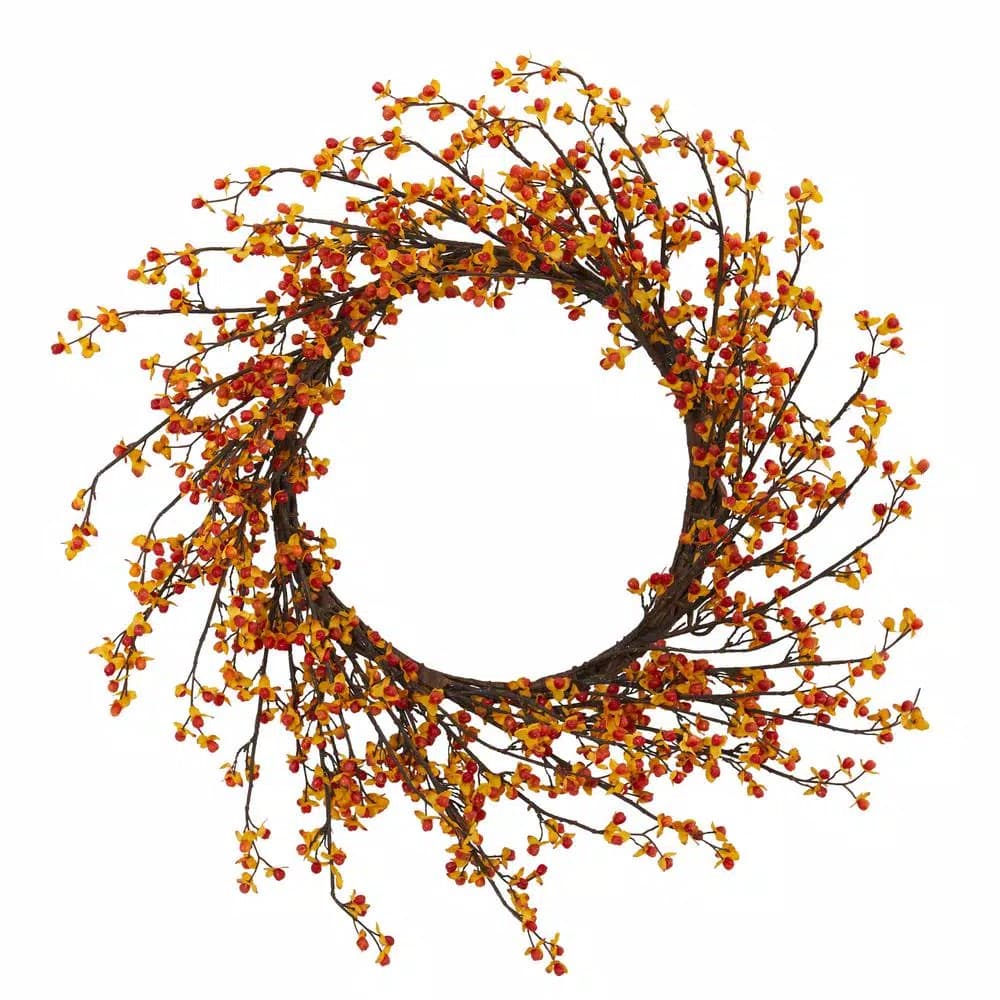 Nearly Natural 24 in. Faux Sweet Bitter Wreath - Orange Autumn Decor