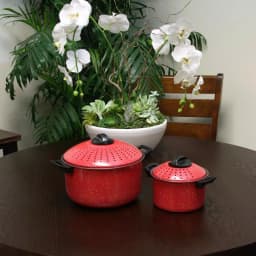Gibson Home Casselman 4-Piece Steel Nonstick Pasta Pot Set, Red Speckle thumbnail 3