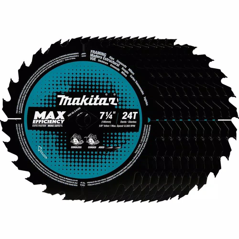 Makita 7-1/4 in. 24T Carbide-Tipped Ultra-Thin Kerf Framing Circular Saw Blade (10-Pack)