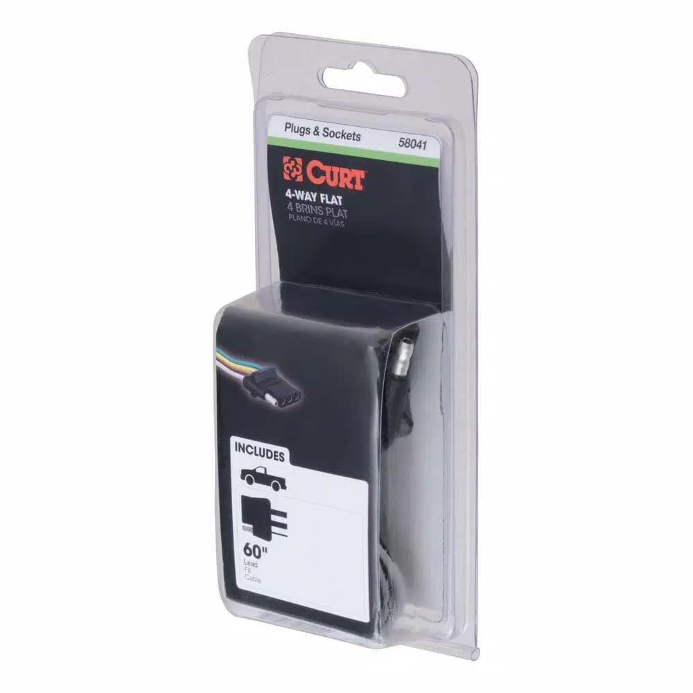 CURT 4-Way Flat Vehicle-Side Connector Socket with 60" Color-Coded Wires