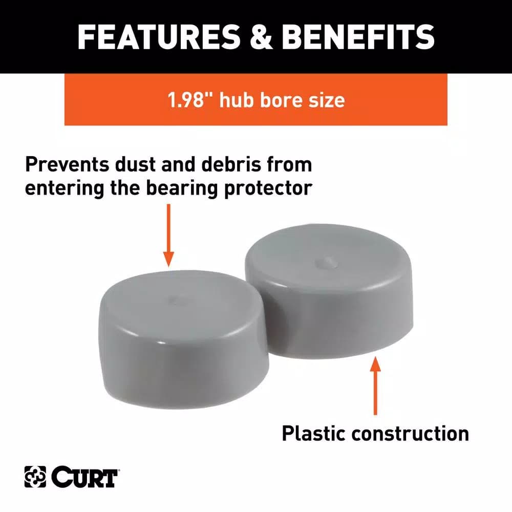 CURT 1.98" Bearing Protector Dust Covers, Gray Plastic (2-Pack)