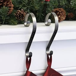Haute Decor Pewter Holly Embossed Stocking Holders, Scroll Design (2-Pack) thumbnail 2