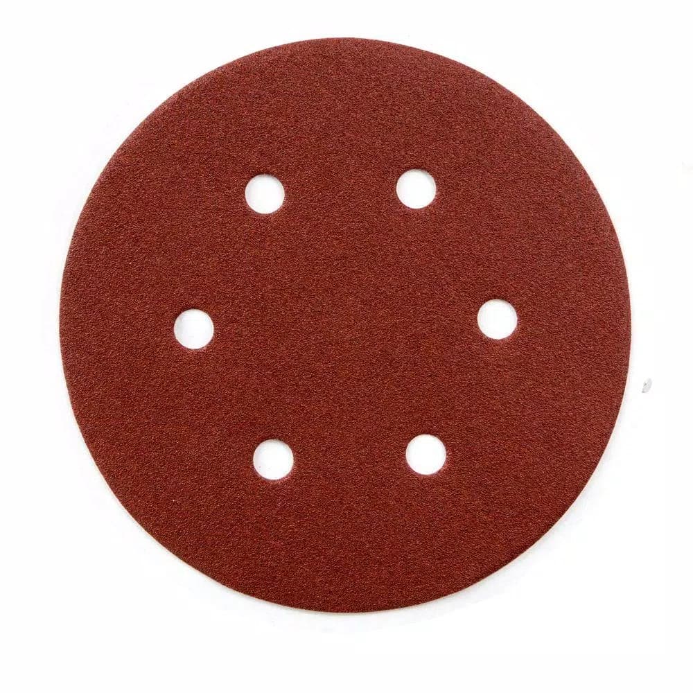 POWERTEC 6 in. 40 Grit Aluminum Oxide Hook and Loop 6-Hole Sanding Discs, 25-Pack