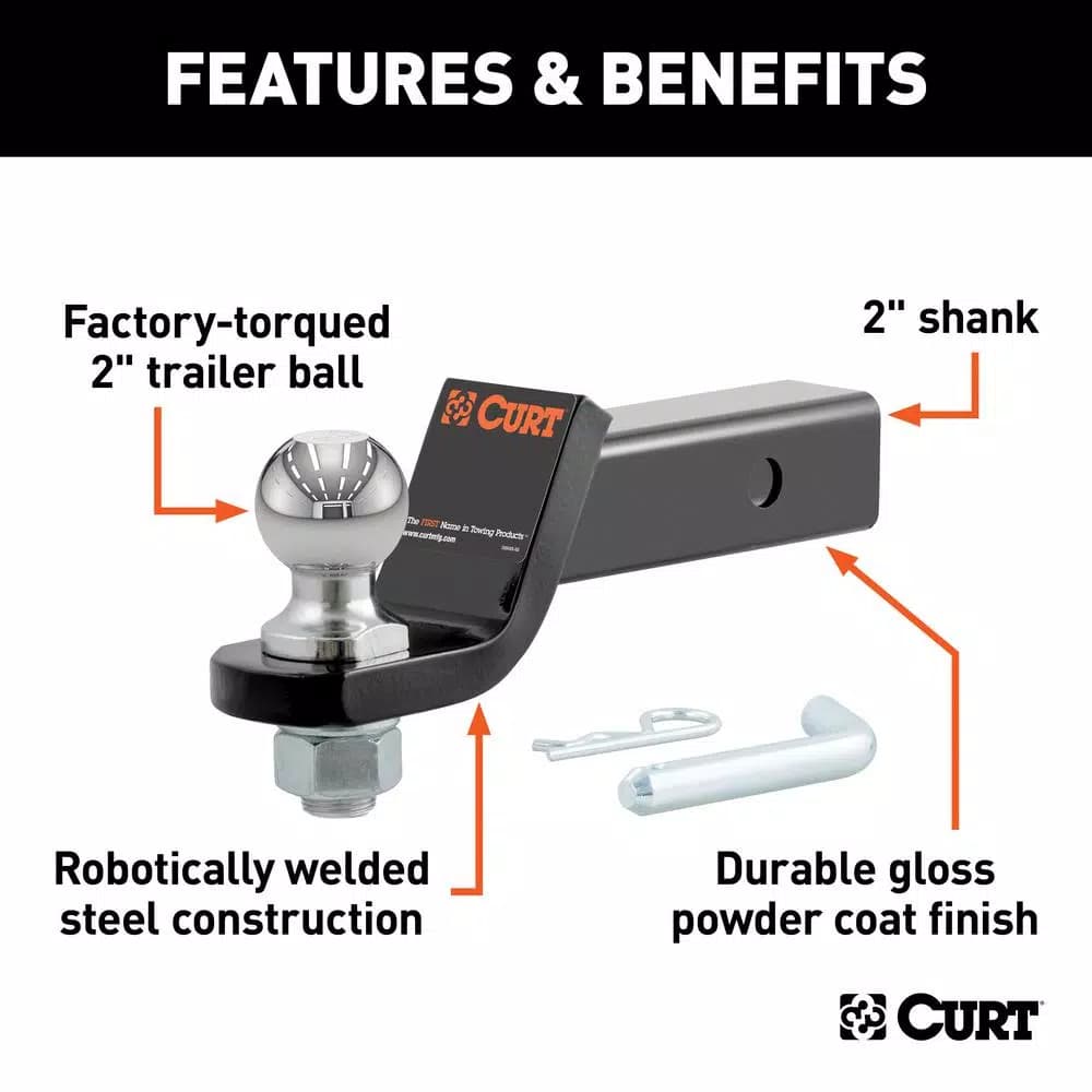 CURT Loaded Ball Mount with 2" Ball, 2" Shank, 7,500 lbs. Capacity, 2" Drop