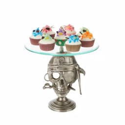 Mind Reader The Mind Reader 12 in. Silver Iron Pirate Head Cake Stand with Glass Top thumbnail 3