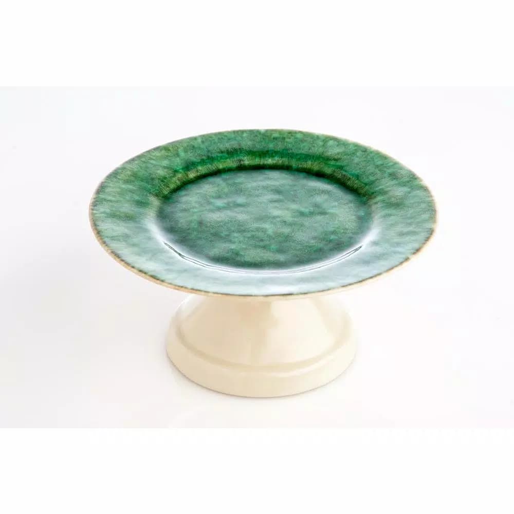 Abigails Bali Footed Cake Plate - Handmade Green Ceramic Dessert Stand