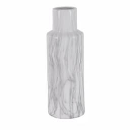 LITTON LANE 21 in. Classic Marble Cylinder White Ceramic Decorative Vase with Gray Veining thumbnail 2