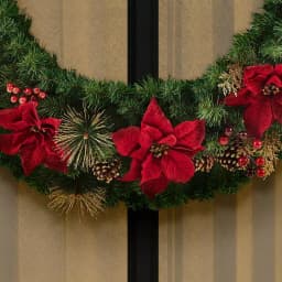 Home Accents Holiday Home Holiday Accents 48 in. Burgundy Poinsettia Mixed Pine Wreath with Berries and Gold Glitter Cedar thumbnail 5