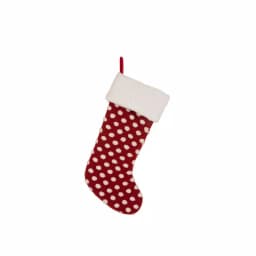 Glitzhome 21 in. Red and White Polka Dot Fabric Pompom Christmas Stocking thumbnail 1