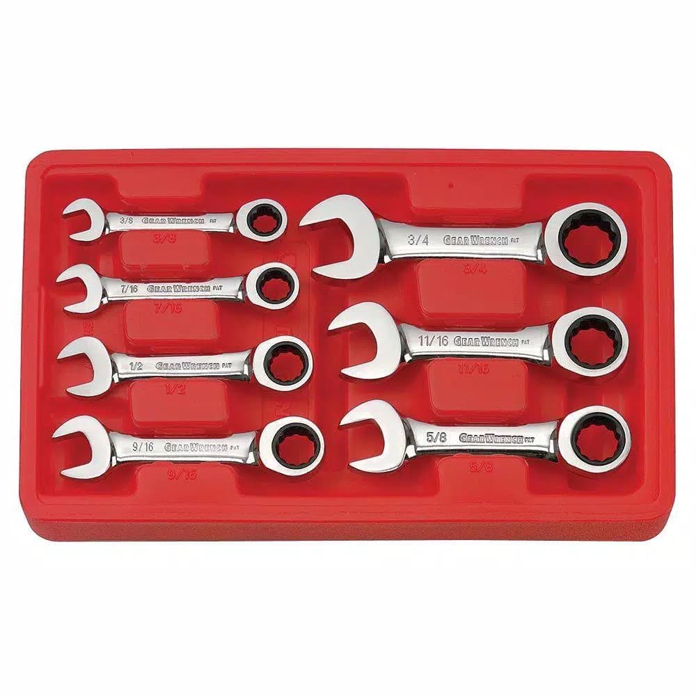 GearWrench 7-Piece SAE Stubby Combination Ratcheting Wrench Set