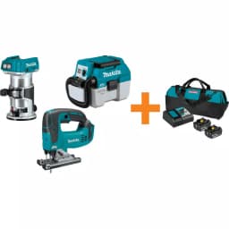 Makita 18V LXT Brushless Router, Jig Saw, and 2 Gal. Dust Extractor Combo Kit with 5.0 Ah Battery and Charger thumbnail 1