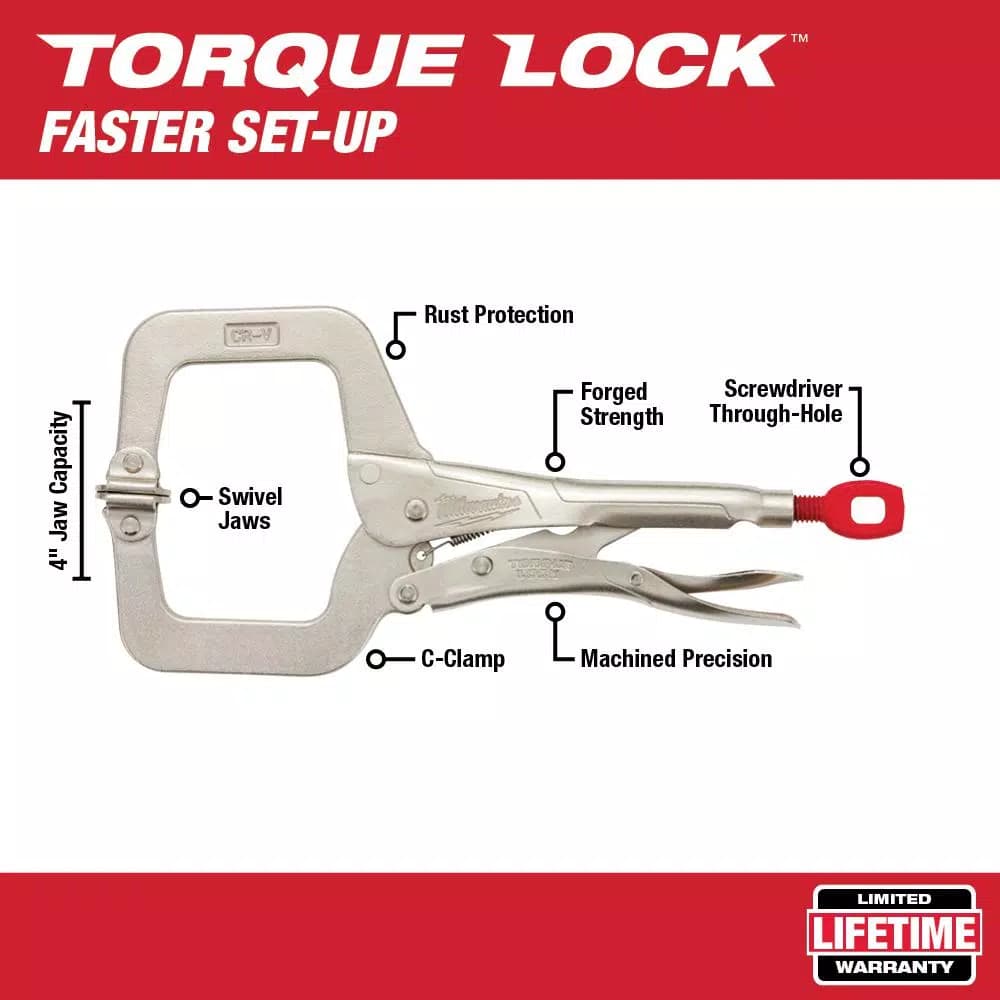 Milwaukee 11 in. TORQUE LOCK Locking C-Clamp with Swivel Jaws