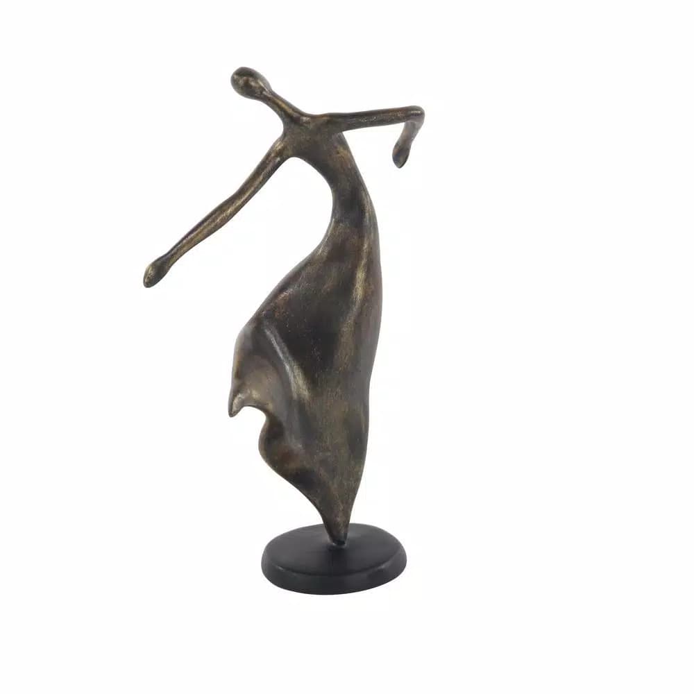 LITTON LANE 12 in. Female Dancer Polystone Sculpture with Distressed Brass Finish