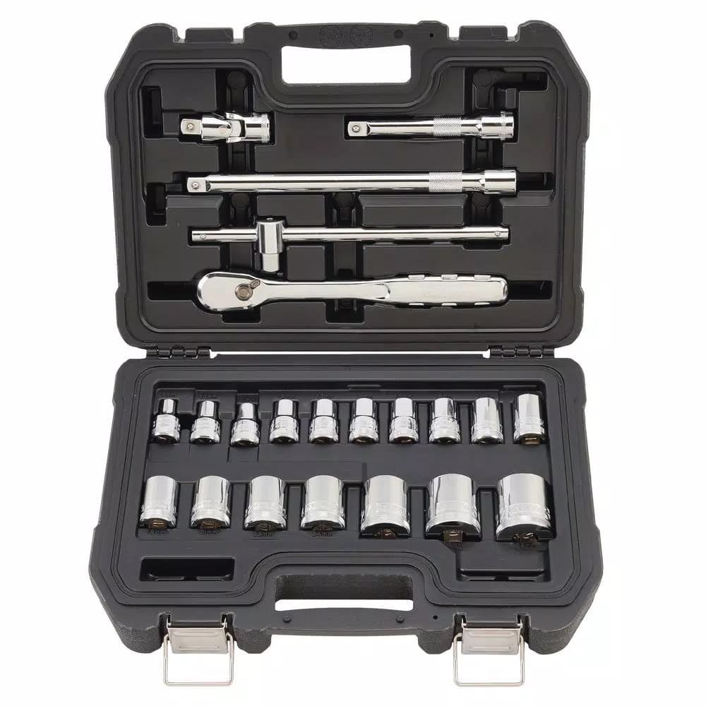 DEWALT 22-Piece 1/2 in. Drive Metric Socket Set with Ratchet and Accessories
