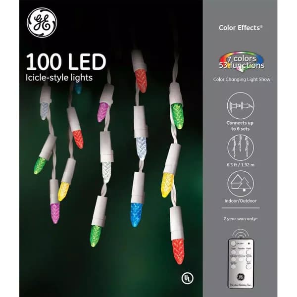 GE Color Effects 100-Light LED Icicle Light Set with Remote Control, 6.3 ft. Lighted Length