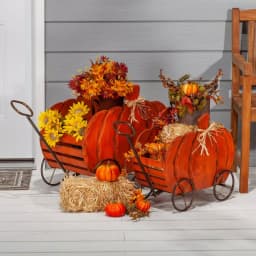 Gerson Assorted 21.85 in. Nesting Wood Pumpkin Wagons, Set of 2 thumbnail 3