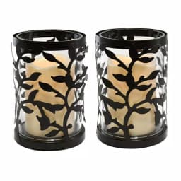 LUMABASE 6.5 in. Vine Metal and Glass Candle Holder Set with LED Pillar Candles (Set of 2) thumbnail 1