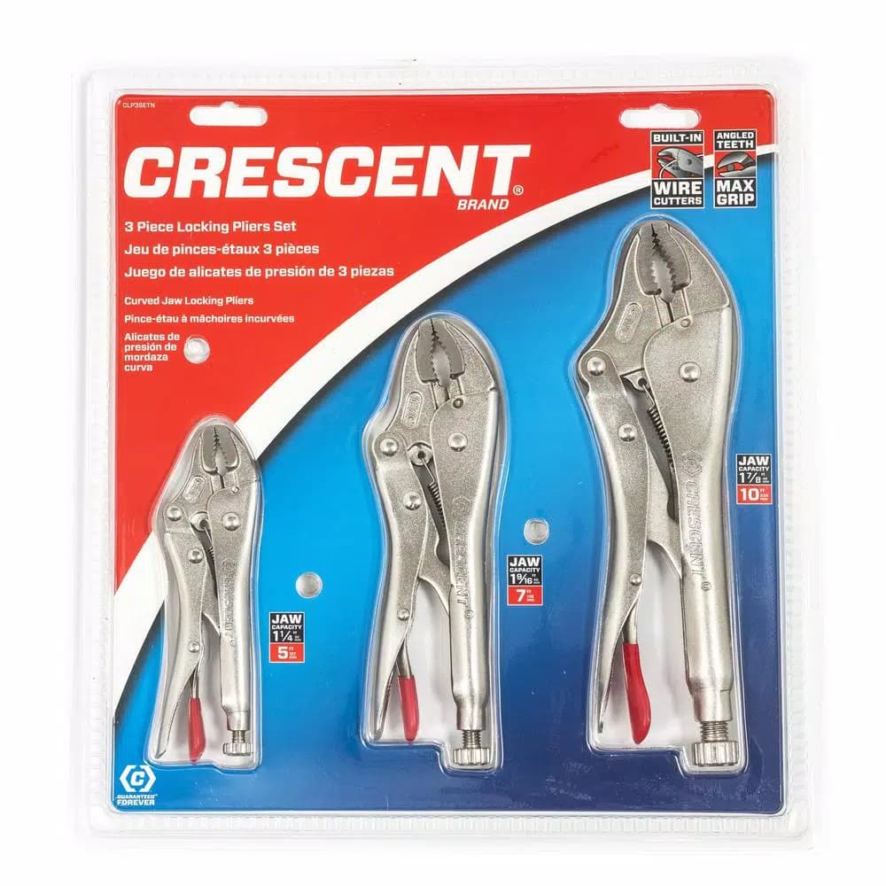 Crescent Curved Jaw Locking Pliers Set, 3-Piece Compound Action Set