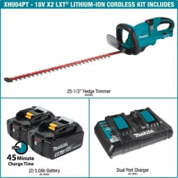 Makita 36V (18V x2) LXT Cordless Hedge Trimmer Kit with (2) 5.0 Ah Batteries and Dual Port Charger thumbnail 2