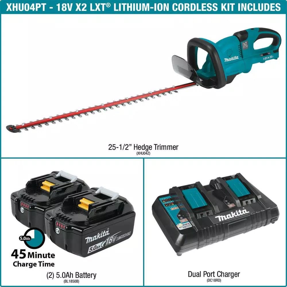 Makita 36V (18V x2) LXT Cordless Hedge Trimmer Kit with (2) 5.0 Ah Batteries and Dual Port Charger