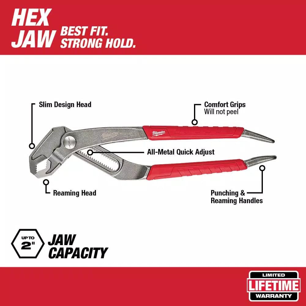 Milwaukee 10 in. Hex-Jaw Pliers with V-Jaw Geometry