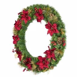 Home Accents Holiday Home Holiday Accents 48 in. Burgundy Poinsettia Mixed Pine Wreath with Berries and Gold Glitter Cedar thumbnail 3