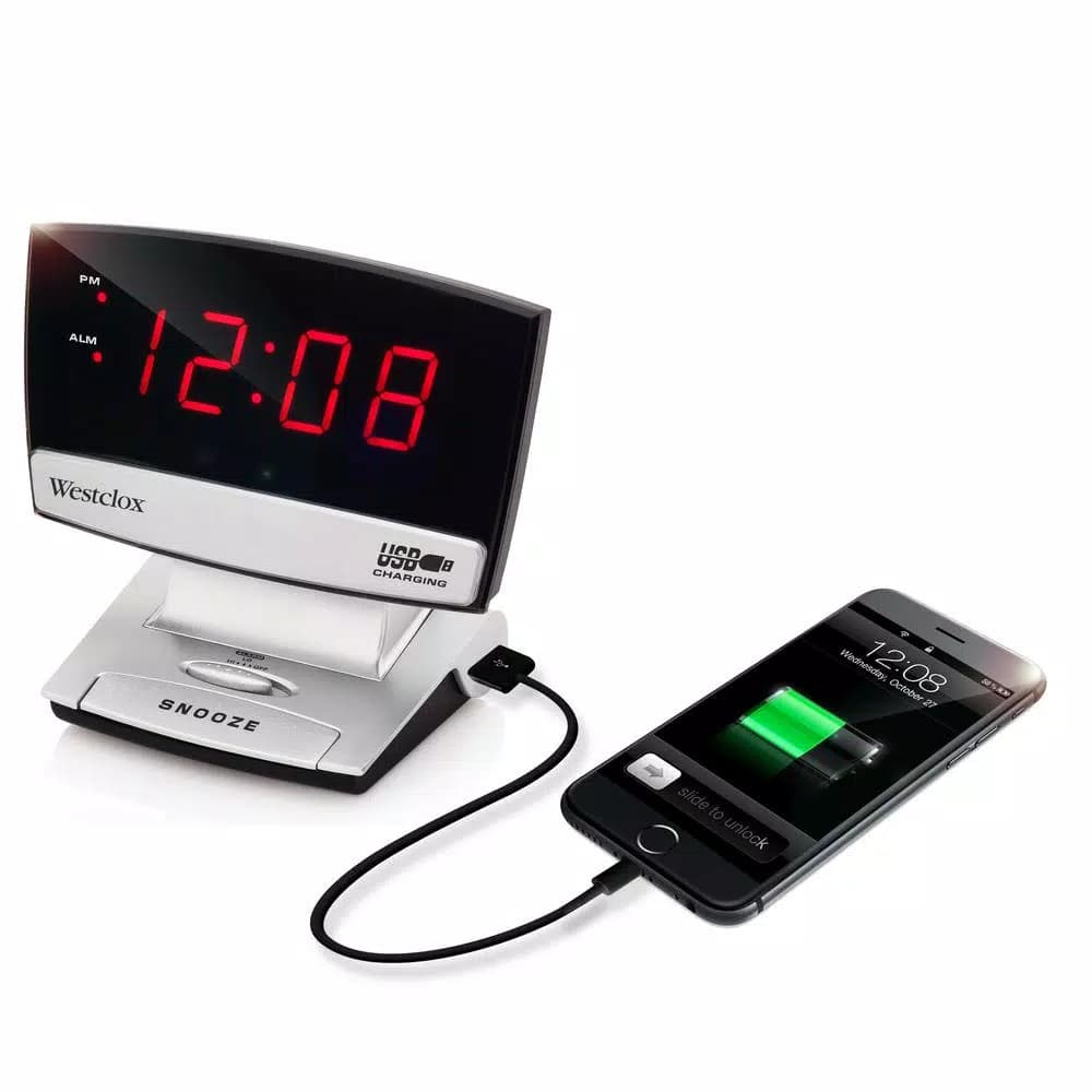 Westclox Digital LED Alarm Clock with USB Charging Port and Snooze
