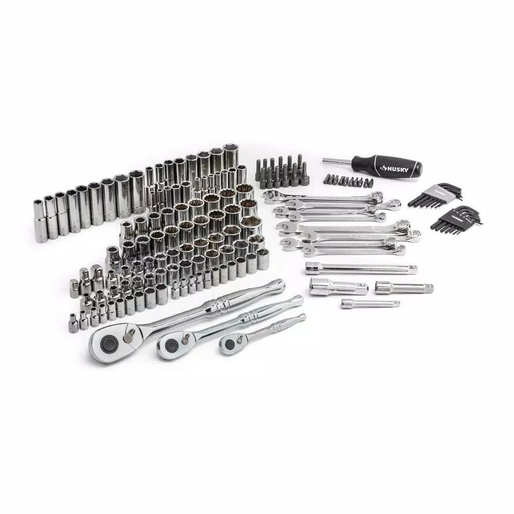 Husky 149-Piece Mechanics Tool Set with 1/4 in., 3/8 in., and 1/2 in. Drive Ratchets and Sockets