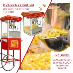 Funtime 8oz Red Theater Style Popcorn Popper Machine with Cart thumbnail 8