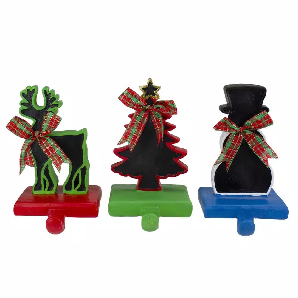 Northlight 7 in. Reindeer, Tree, and Snowman Chalkboard Christmas Stocking Holders, Set of 3