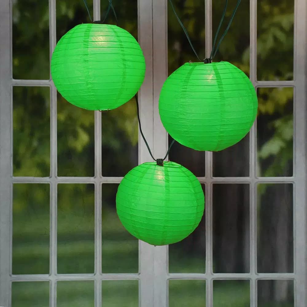 LUMABASE 10 in. 10-Light Green Paper Lantern String Lights, 30 ft. Cord