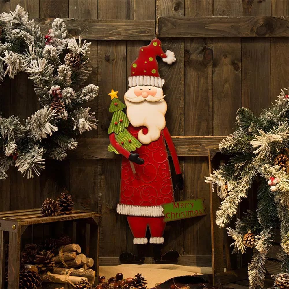 Glitzhome 36 in. Iron Santa Yard Stake - Versatile Holiday Outdoor & Indoor Decor